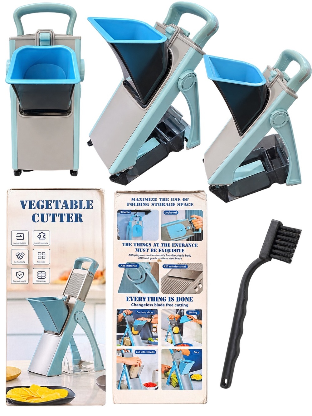 4-in-1 Vegetable Cutter Slicer Dicer Shredder Foldable Kitchen Chopper Blue